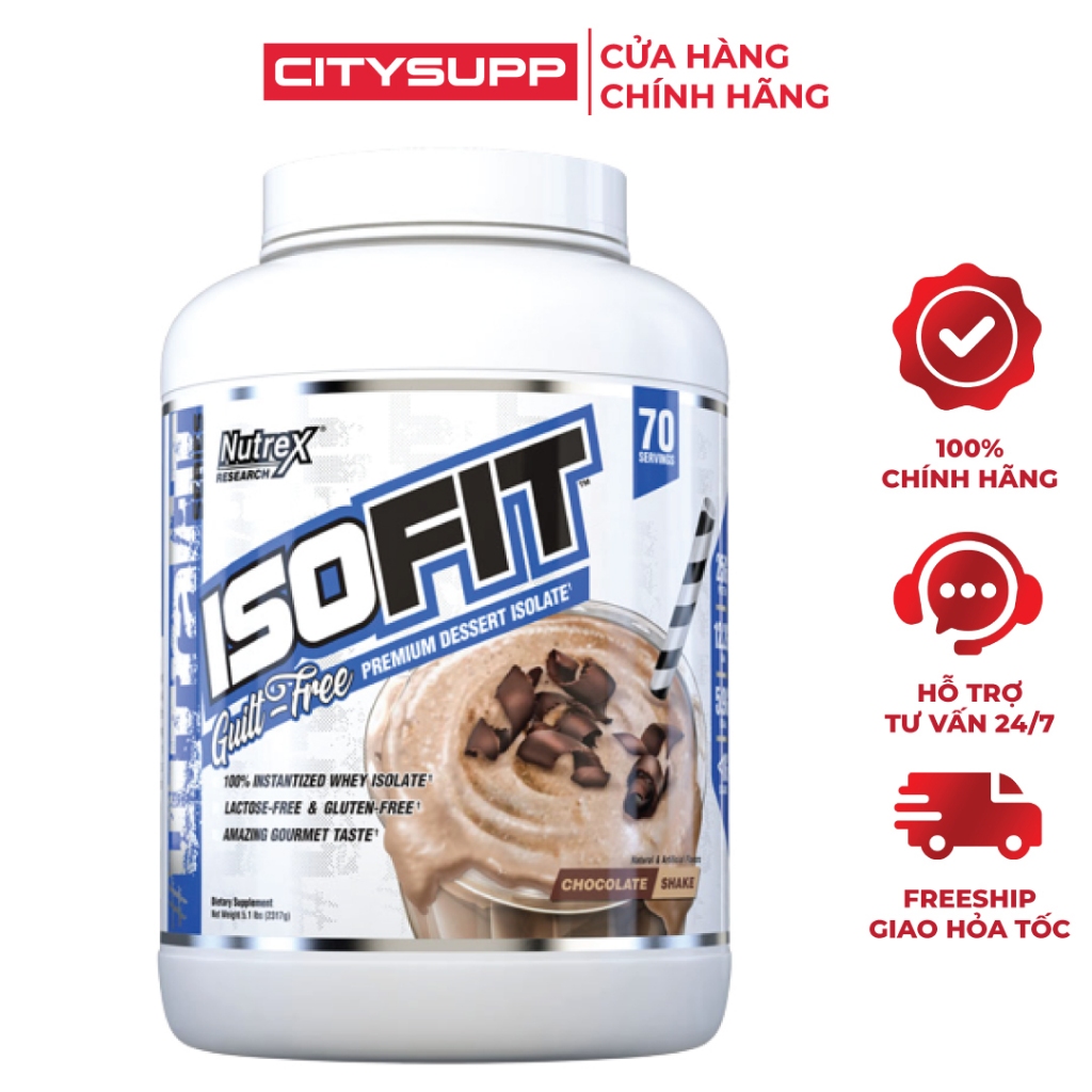 Nutrex ISOFIT, Whey Tăng Cơ - Đốt Mỡ, 25G Whey Protein Isolate - Không Lactose, 12.2G EAA, 5.9G BCAA, 2.3KG, 70 Lần dùng