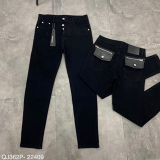 Quần jean bò nam Dsq2 slimfit đen trơn thêu khoá zip nắp da túi sau 4 cúc cài đơn giản basic QJ362P
