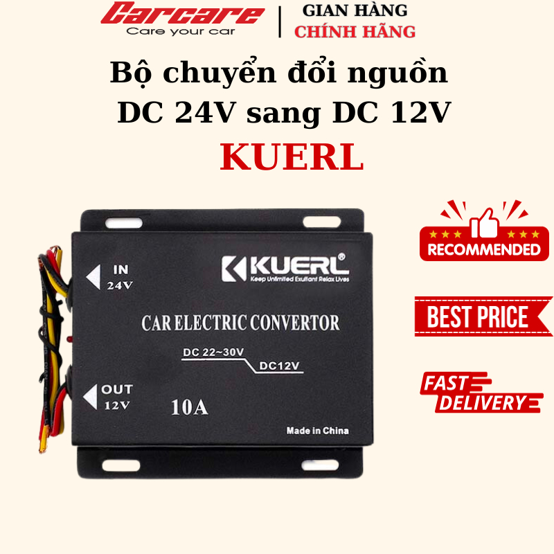 Bộ chuyển đổi nguồn DC 24V sang DC 12V chính hãng KUERL cho ô tô - thiết bị đổi nguồn điện 24V-12V