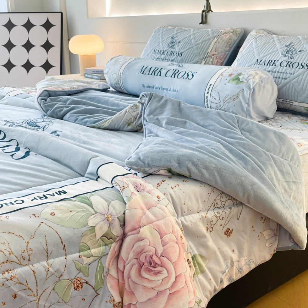 Bộ chăn ga nỉ nhung 5 món chần bông Markcross siêu dày, siêu mịn - CÓ TÁCH LẺ SET