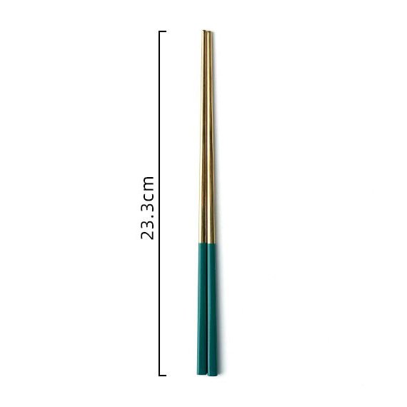 Đũa Thìa Dĩa inox mạ vàng cán sứ xanh cổ vịt