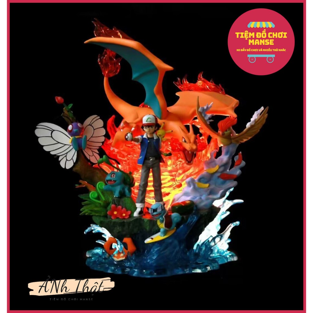 Mô hình Cao 41cm Ash Ketchum - Satoshi và Các Pokemon Siêu To Có Led  - Tiệm Đồ Chơi Manse