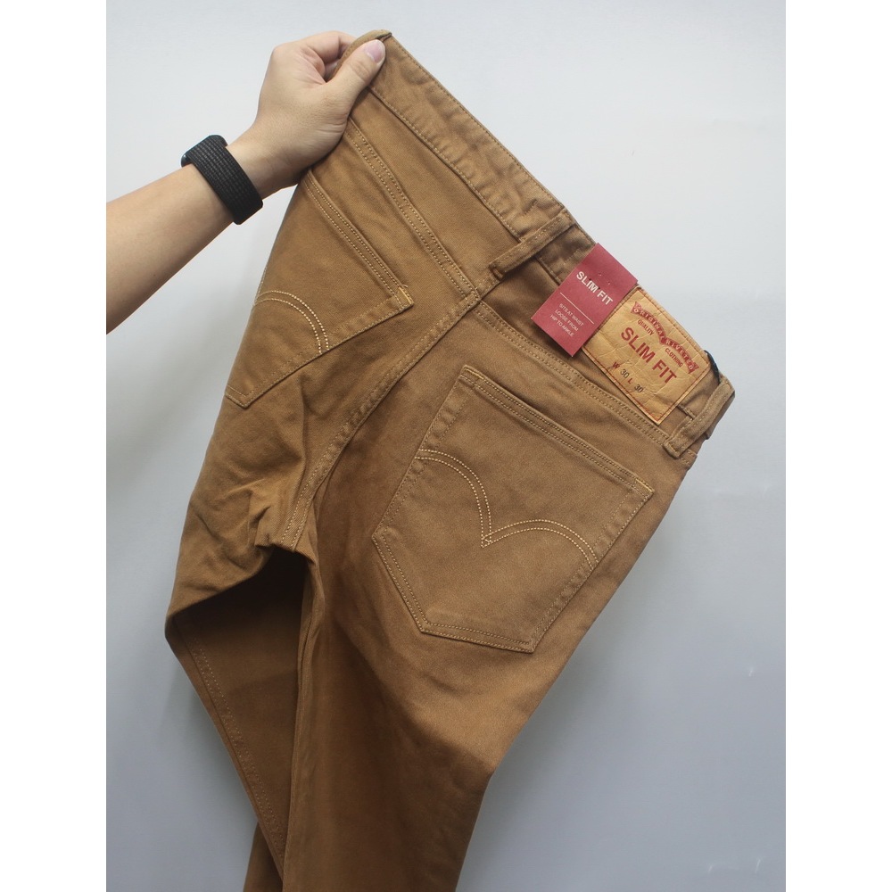 Quần Kaki Nam Cao Cấp Nâu bò KA màu lạ đẹp, quần jean nam dáng đứng, chất co giãn, Cambodia - Doki