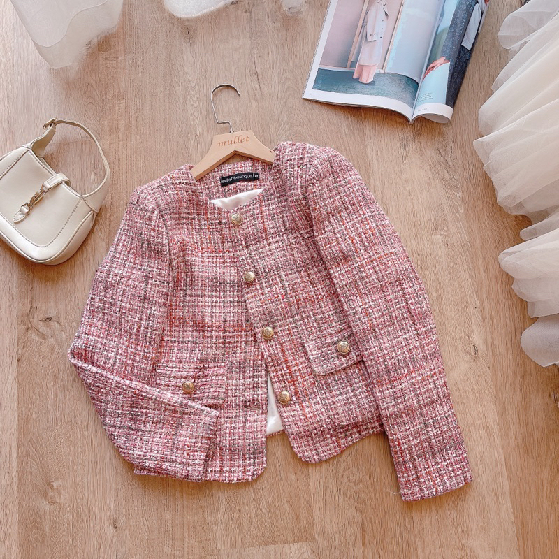 ÁO DẠ TWEED HỒNG CAO CẤP HAI KIỂU