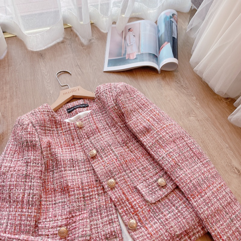ÁO DẠ TWEED HỒNG CAO CẤP HAI KIỂU