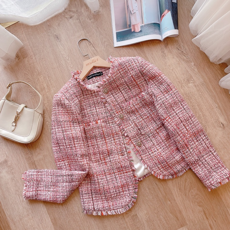 ÁO DẠ TWEED HỒNG CAO CẤP HAI KIỂU