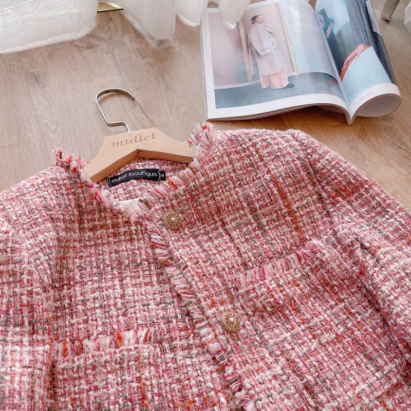 ÁO DẠ TWEED HỒNG CAO CẤP HAI KIỂU