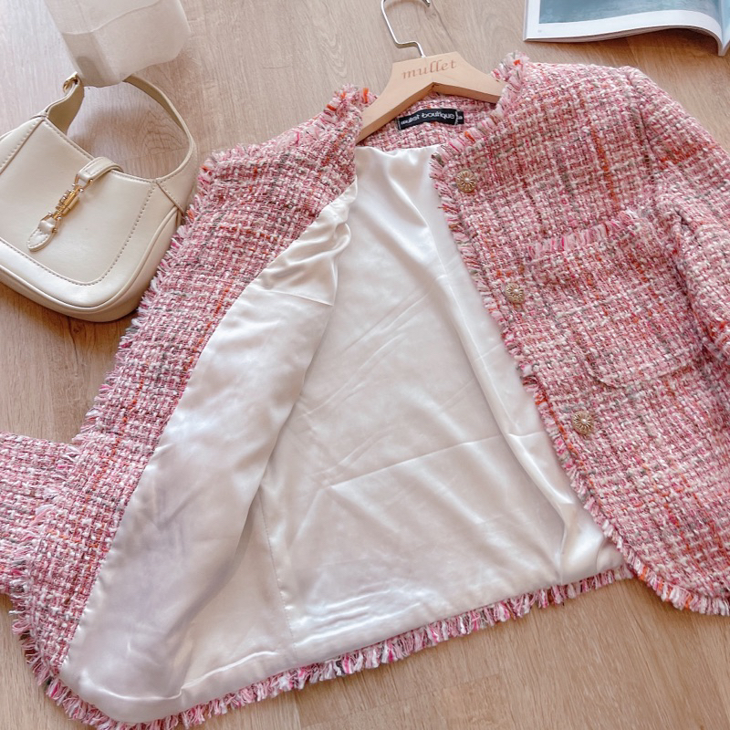 ÁO DẠ TWEED HỒNG CAO CẤP HAI KIỂU
