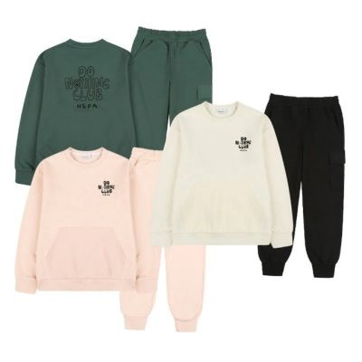 Bộ bé trai bé gái nỉ thể thao túi hộp In chữ Do Nothing