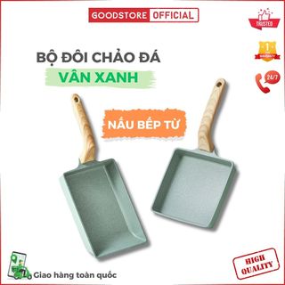 Chảo đá chống dính Goodstore màu xanh dùng cho cả bếp từ và bếp gas