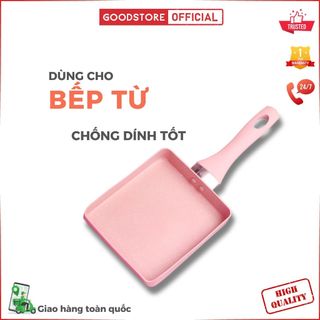 Chảo đá chống dính Goodstore màu hồng, Chảo chiên trứng nấu bếp từ, bếp gas