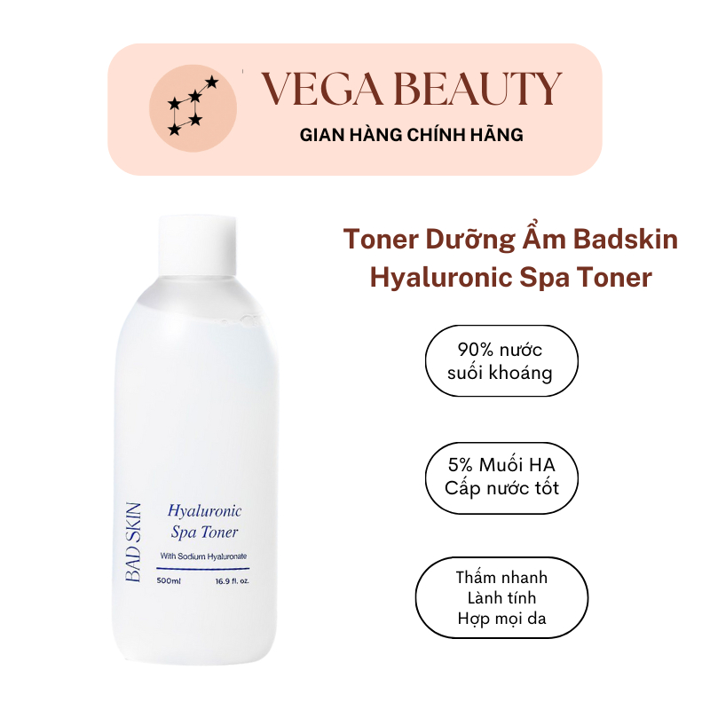 Nước hoa hồng Badskin Hyaluronic Spa Toner 500ml giúp bổ sung nước và cấp ẩm da
