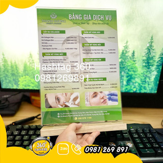 Bảng giá menu mica A4 đế gỗ bền đẹp - Đã bao gồm hình in theo yêu cầu