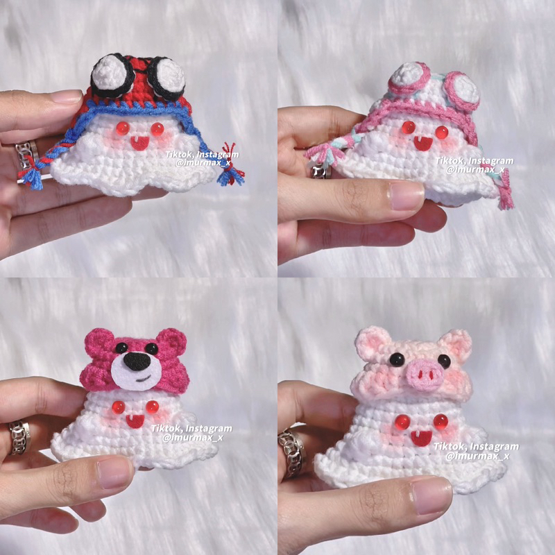 Móc khoá ma đội mũ bằng len đáng iu