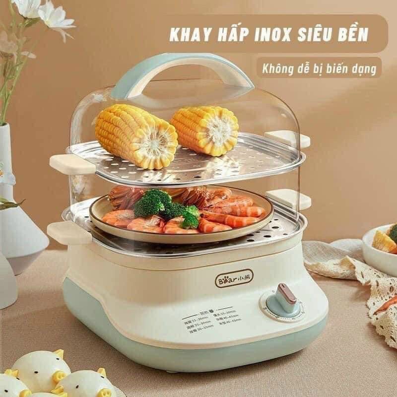 Nồi hấp 2 tầng Bear DZG-C60W9 dung tích 6L khay hấp inox cao cấp