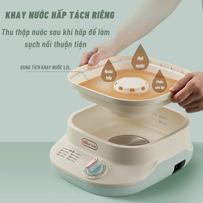Nồi hấp 2 tầng Bear DZG-C60W9 dung tích 6L khay hấp inox cao cấp