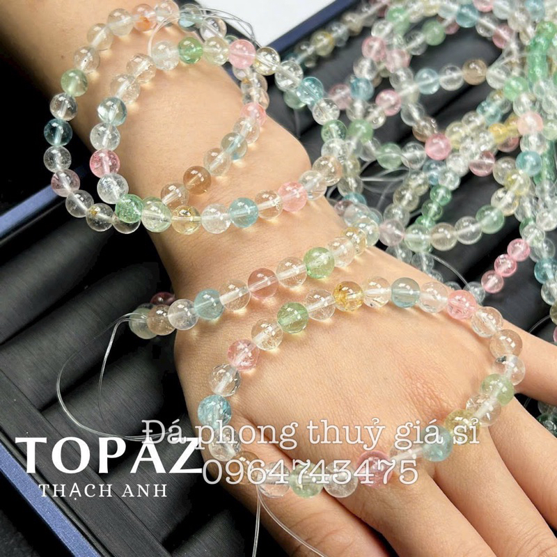 Vòng tay đơn đá Topaz màu đẹp chất trong size 7-7.5mm hàng kiểm định kèm hộp