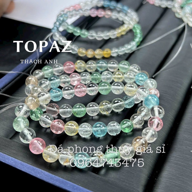 Vòng tay đơn đá Topaz màu đẹp chất trong size 7-7.5mm hàng kiểm định kèm hộp