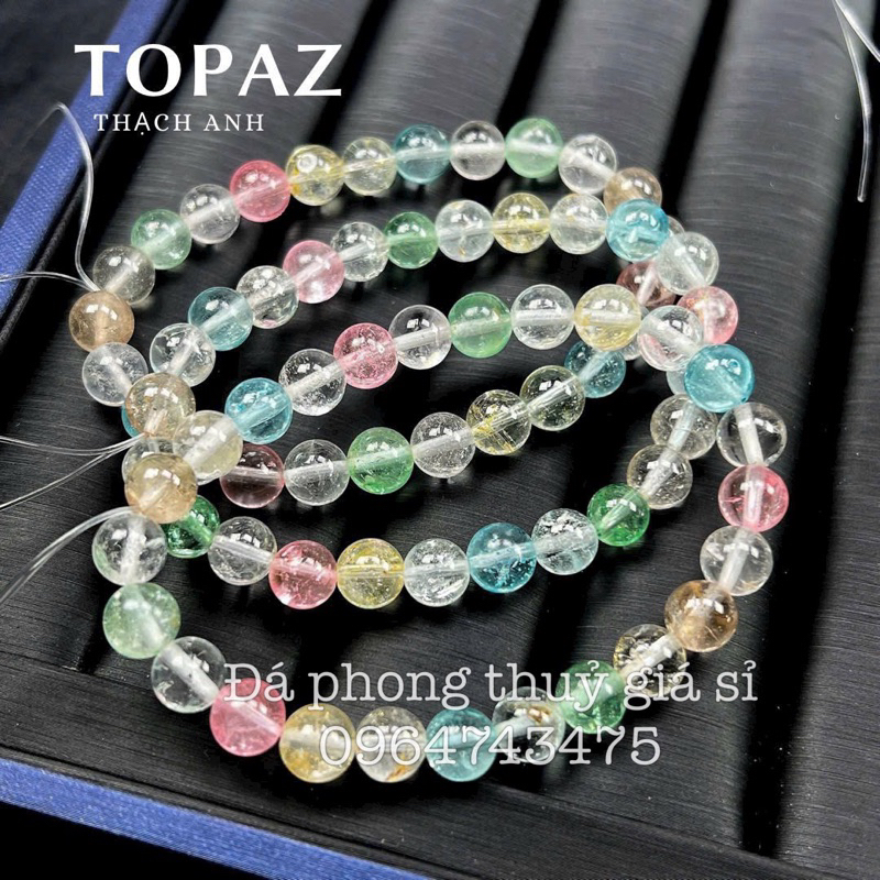 Vòng tay đơn đá Topaz màu đẹp chất trong size 7-7.5mm hàng kiểm định kèm hộp