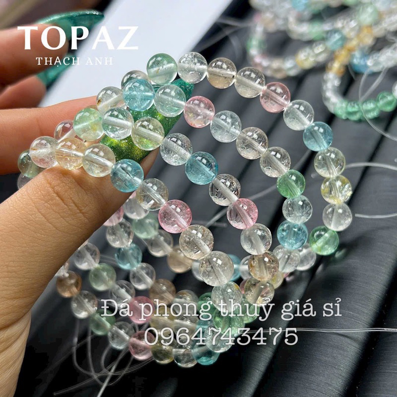 Vòng tay đơn đá Topaz màu đẹp chất trong size 7-7.5mm hàng kiểm định kèm hộp