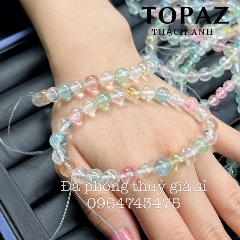 Vòng tay đơn đá Topaz màu đẹp chất trong size 7-7.5mm hàng kiểm định kèm hộp