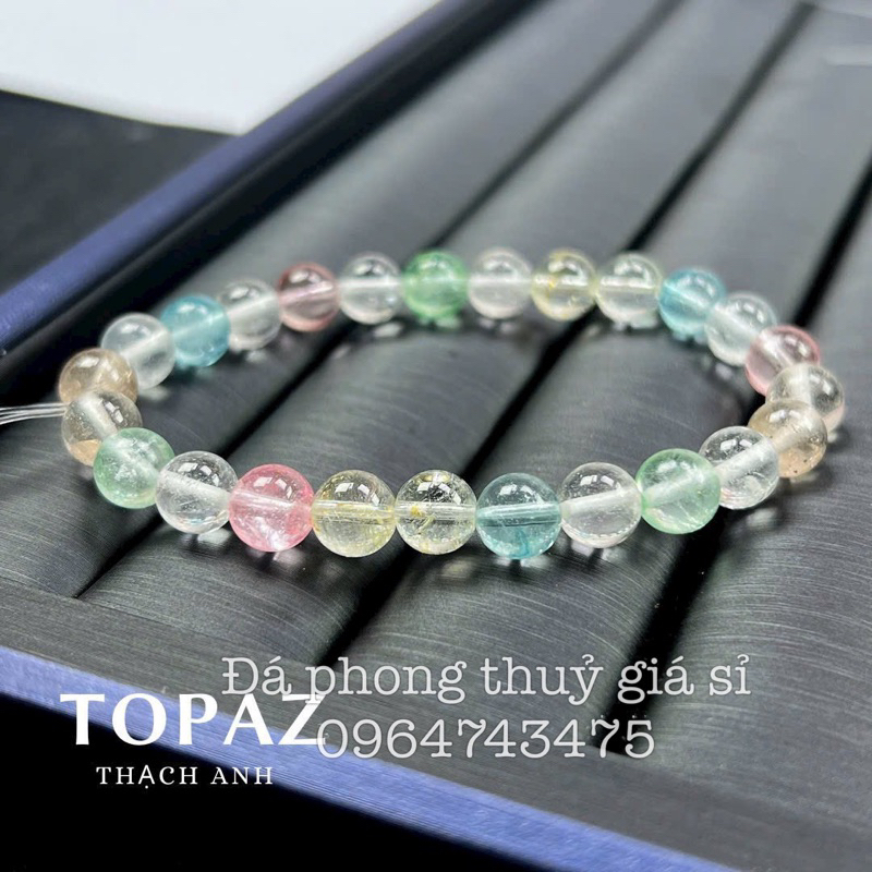 Vòng tay đơn đá Topaz màu đẹp chất trong size 7-7.5mm hàng kiểm định kèm hộp