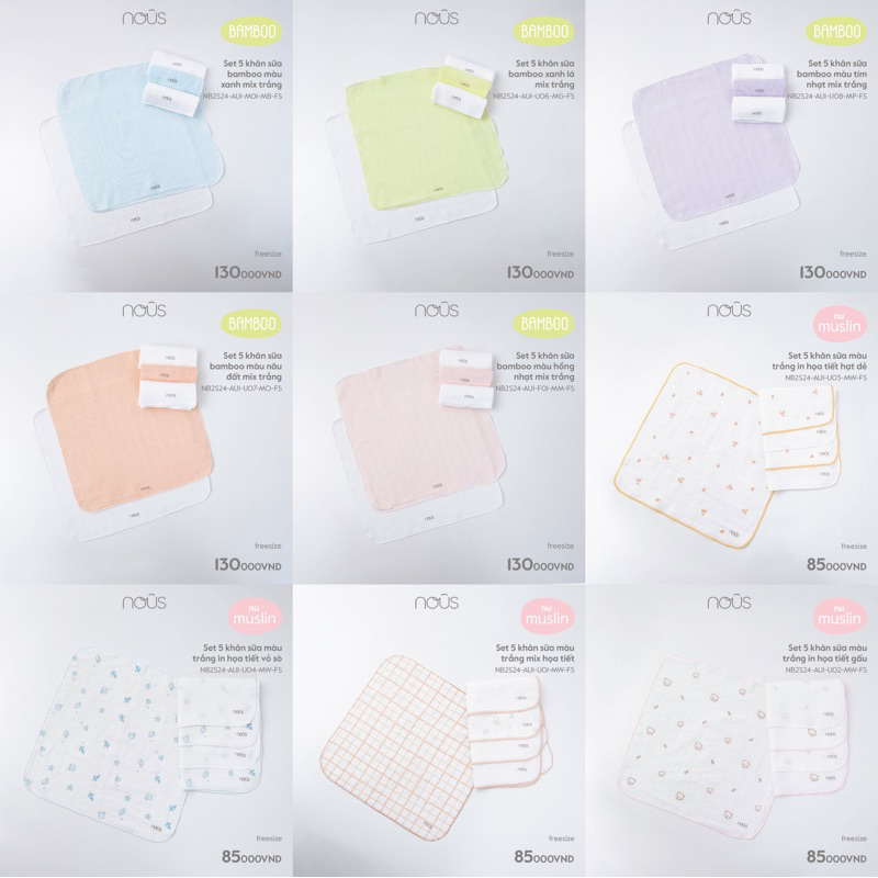 Khăn Sữa và khăn tắm Nous Cho Bé Các Màu Kháng Khuẩn, Thấm Hút Mồ Hôi
