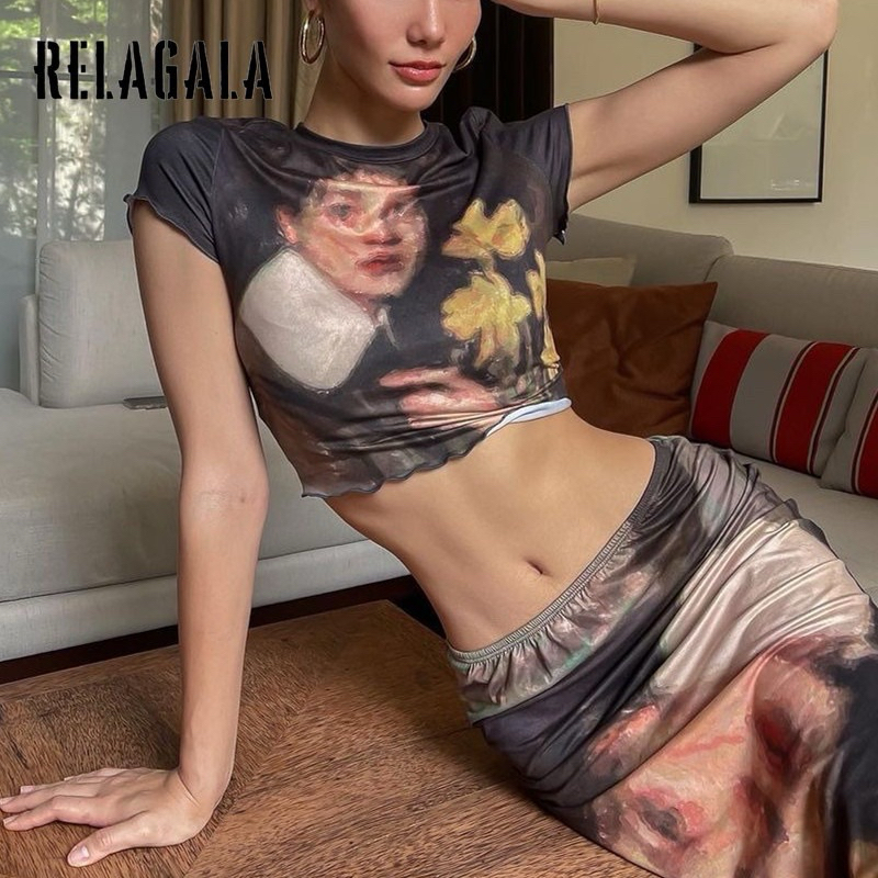 Thanh lý Set áo crt body+chân váy thun in hình size S