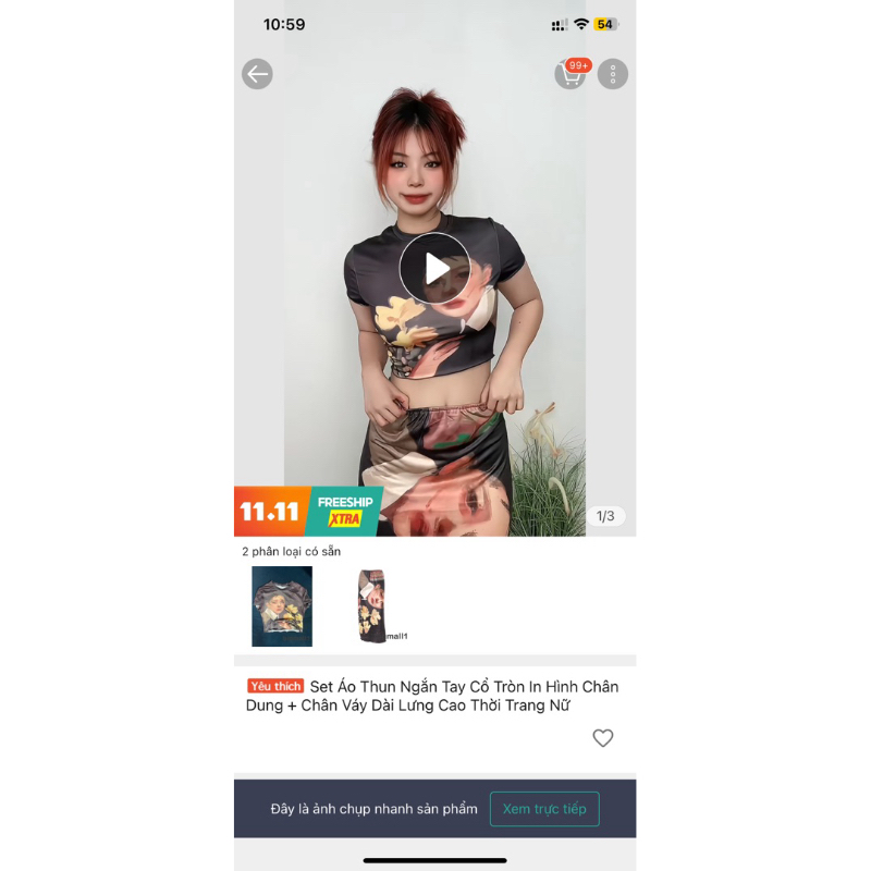 Thanh lý Set áo crt body+chân váy thun in hình size S