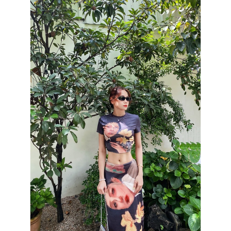 Thanh lý Set áo crt body+chân váy thun in hình size S
