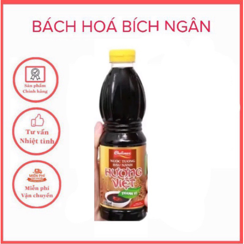 Nước tương đậu nành thanh vị Hương Việt chai 500ml (1 chai)