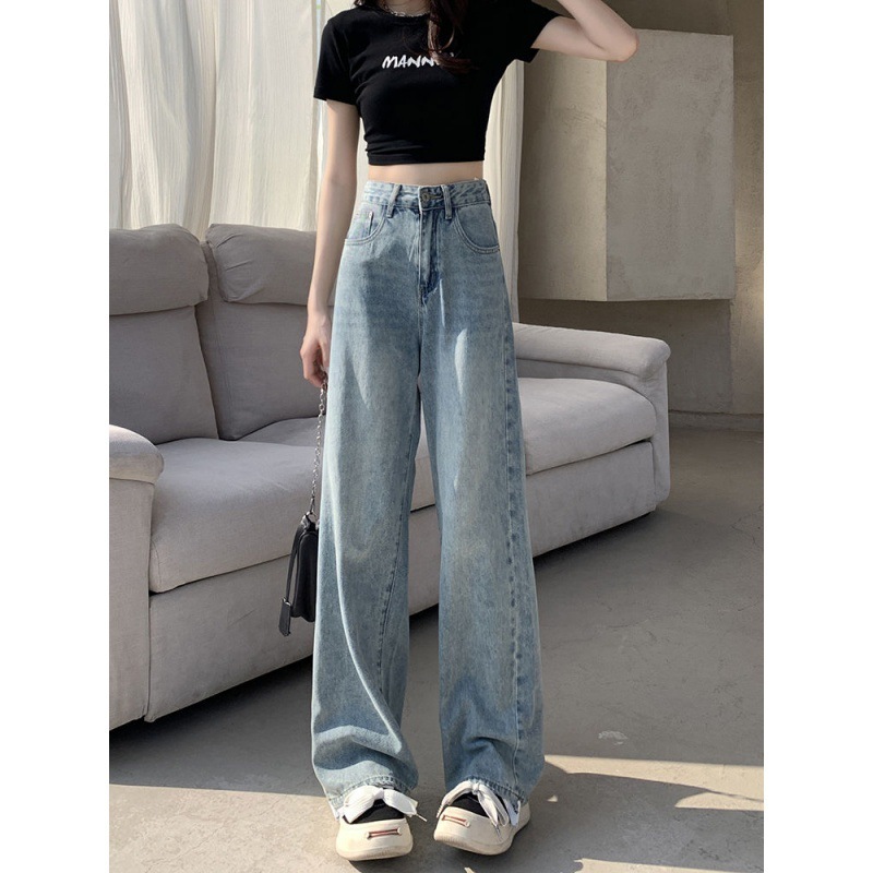 Quần Jean Nữ Lưng Cao Dáng Suông Ống Rộng MIAA,Quần Bò chất Denim Màu RETRO CẠP CAO Phong Cách Hàn Quốc