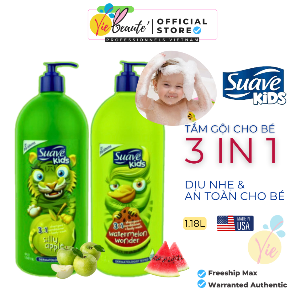 Sữa Tắm Gội Suave Kids 3 Trong 1 Dành Cho Các Bé Hương Trái Cây - Big size 1.18L