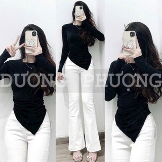 Áo thun cổ tròn tay dài tà xéo lệch quyến rũ A15