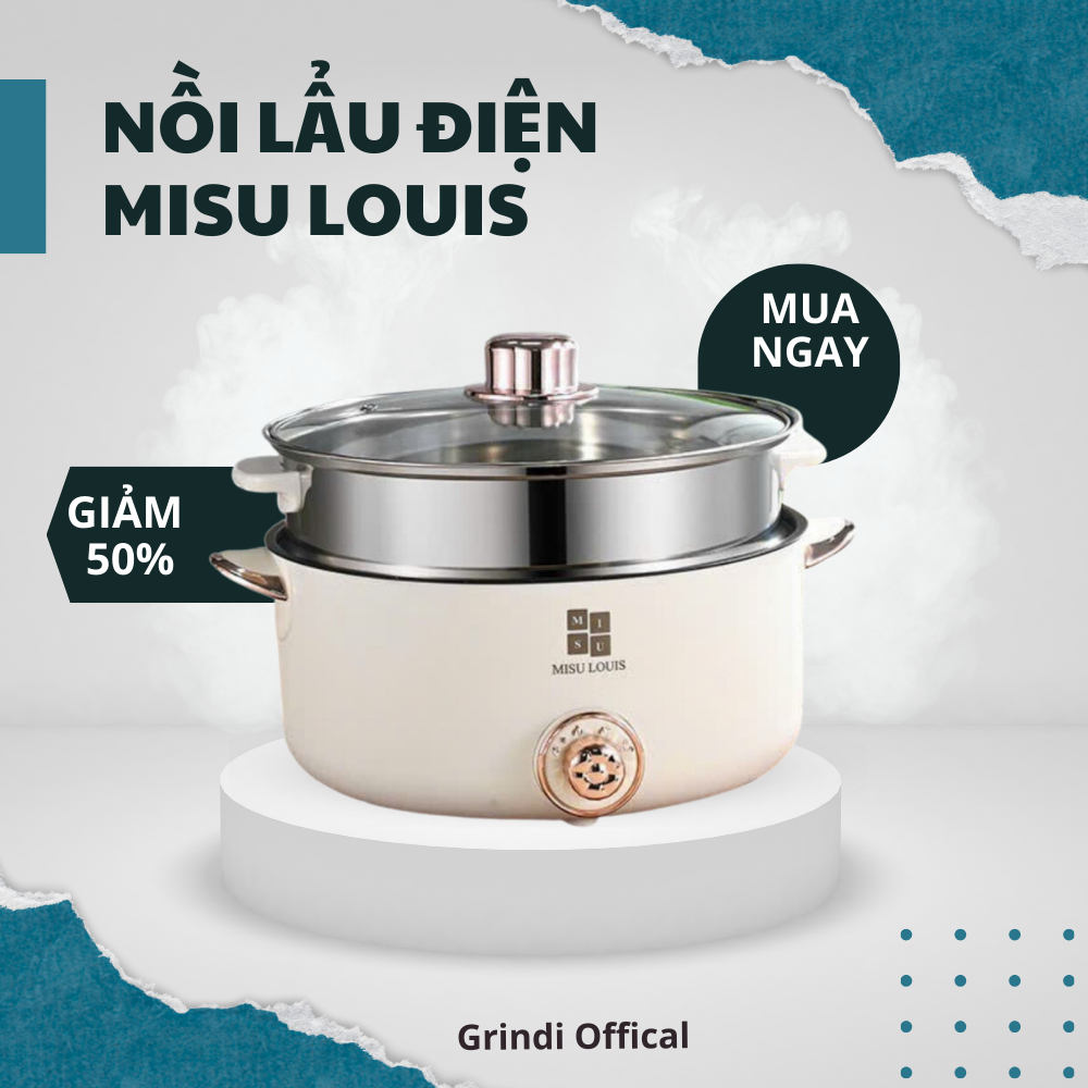 Nồi Lẩu Điện MISU LOUIS Dung Tích 4L Kèm Xửng Hấp Inox, Có Lớp Chống Dính Giúp Xào, Nấu Đa Năng Tiện Lợi, An Toàn