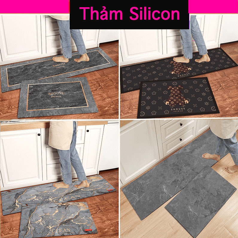 Thảm Chùi Chân lau chân Silicon siêu thấm hút nước vân đá đế cao su chống trơn trượt phòng tắm cao cấp khách sạn