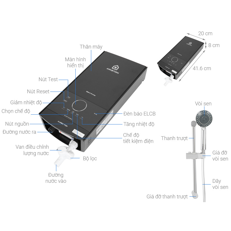 AURES TOP 4.5P - Miễn Phí Công Lắp Đặt - Máy Nước Nóng Trực Tiếp Ariston 4500W AURES TOP 4.5P