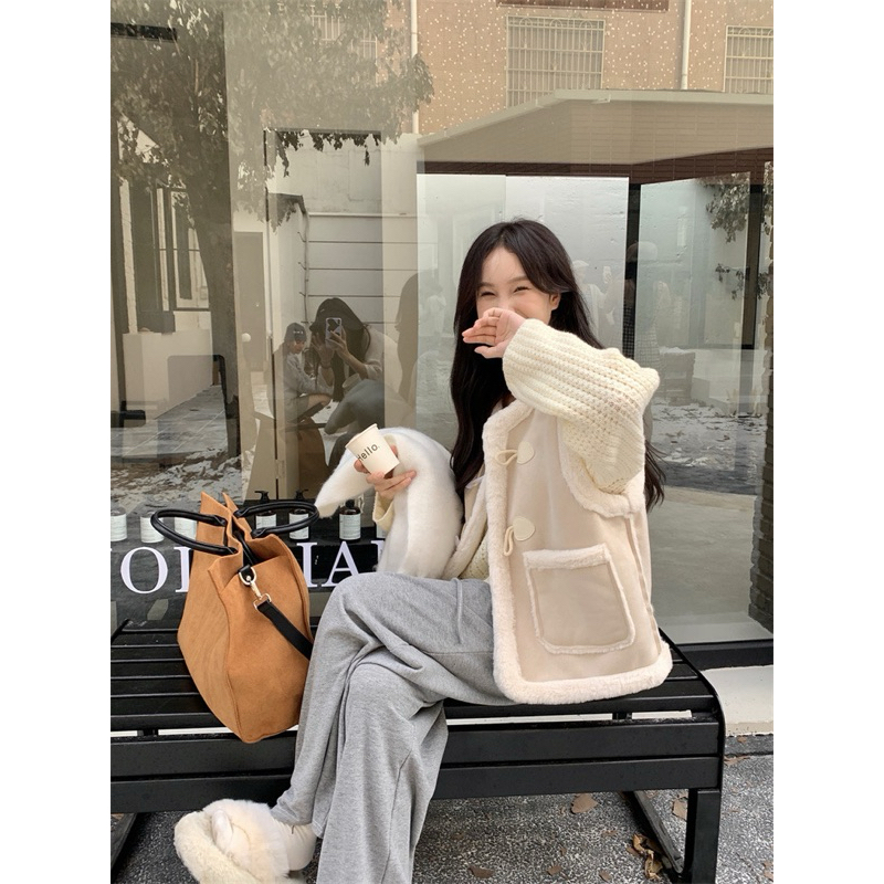 TKLIHN Áo gile LÔNG CỪU ulzzang phong cách RETRO sang chảnh 2023 Áo gile da lộn mix lông HOT TREND