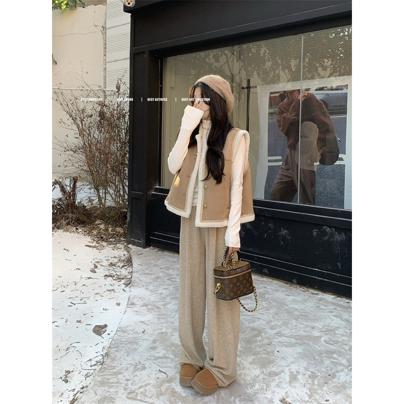 TKLIHN Áo gile LÔNG CỪU ulzzang phong cách RETRO sang chảnh 2023 Áo gile da lộn mix lông HOT TREND