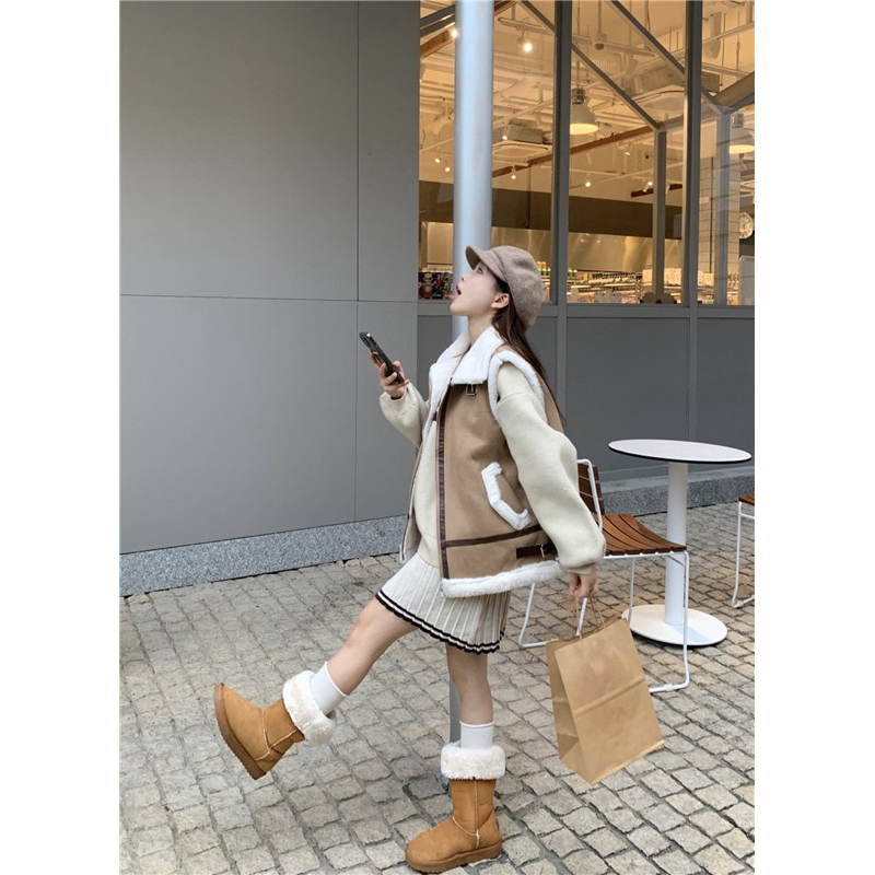 TKLIHN Áo gile LÔNG CỪU ulzzang phong cách RETRO sang chảnh 2023 Áo gile da lộn mix lông HOT TREND