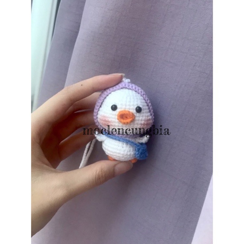 Móc khoá hanmade vịt đội mũ tím