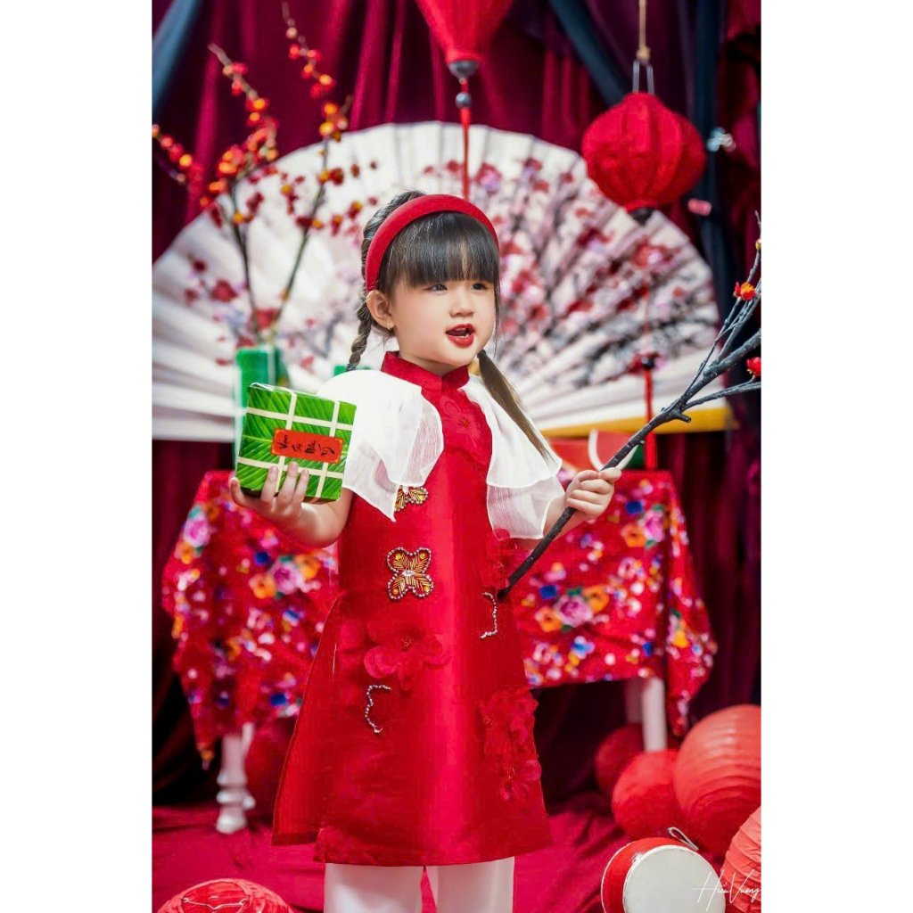 Áo dài bé gái thiết kế 🔥SALE SỐC🔥 tay lỡ chất liệu vải Tafta cao cấp - Áo Dài Cho Bé Baby Store - ADB02
