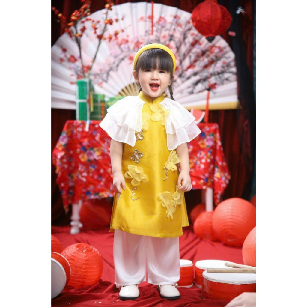 Áo dài bé gái thiết kế 🔥SALE SỐC🔥 tay lỡ chất liệu vải Tafta cao cấp - Áo Dài Cho Bé Baby Store - ADB02