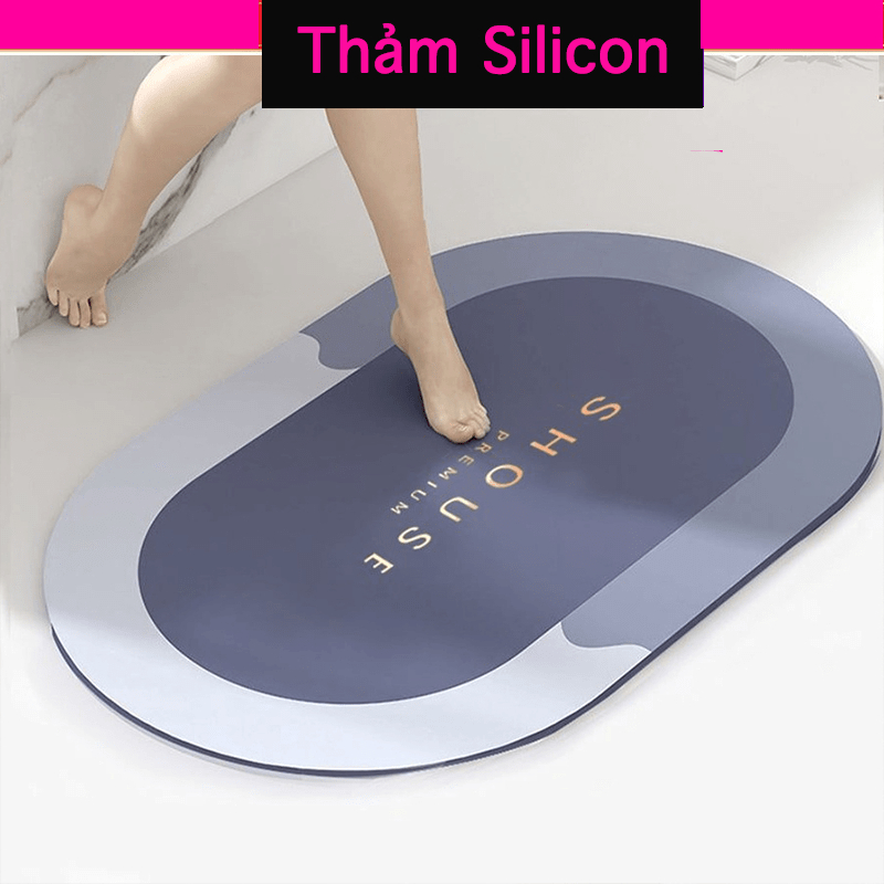 Thảm lau chùi chân thấm hút nước Silicon SHOUSE cho phòng tắm khách sạn đế cao su chống trơn trượt