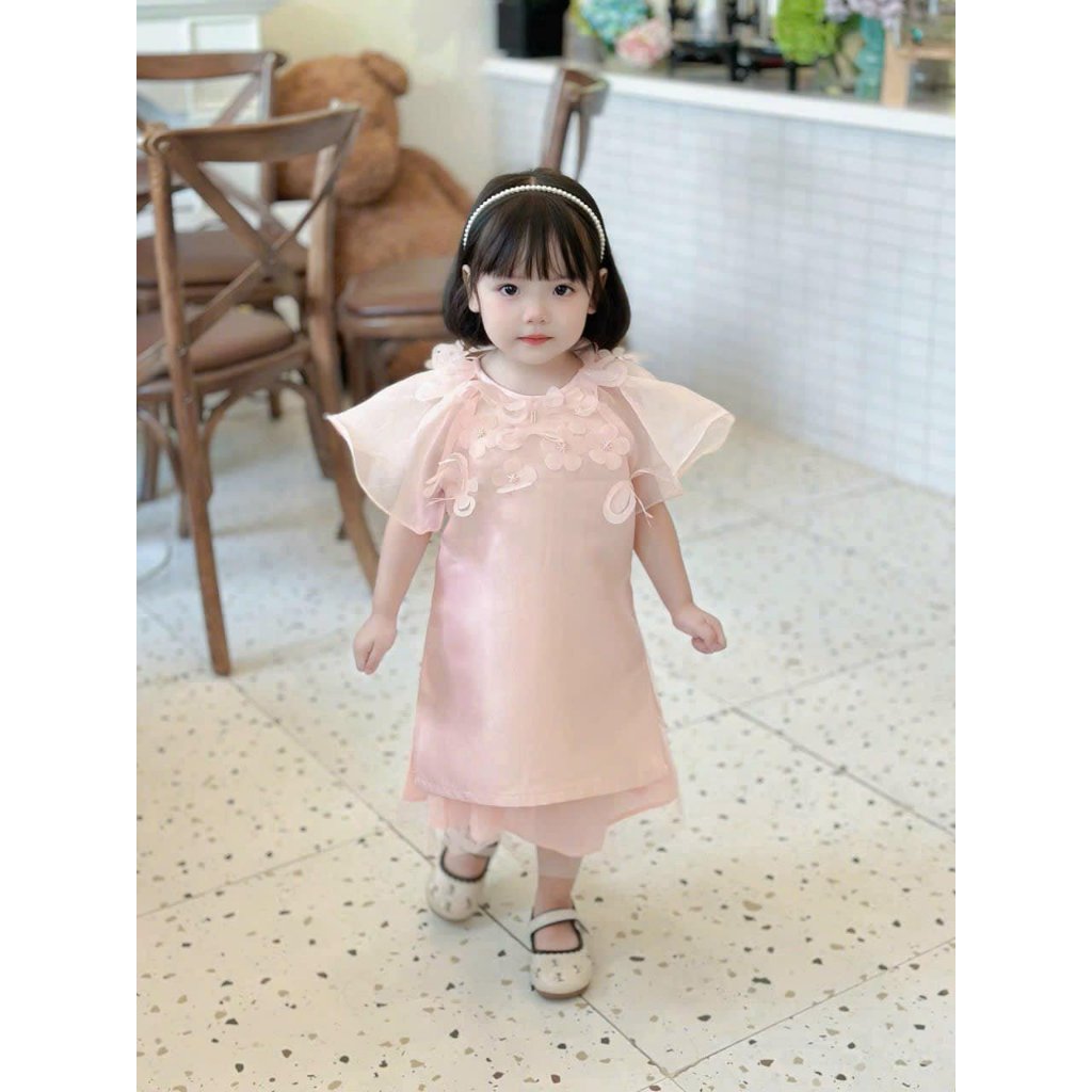 Áo dài bé gái thiết kế 🔥SALE SỐC🔥 đính kết hoa chất liệu vải Tafta cao cấp - Áo Dài Cho Bé Baby Store - ADB18