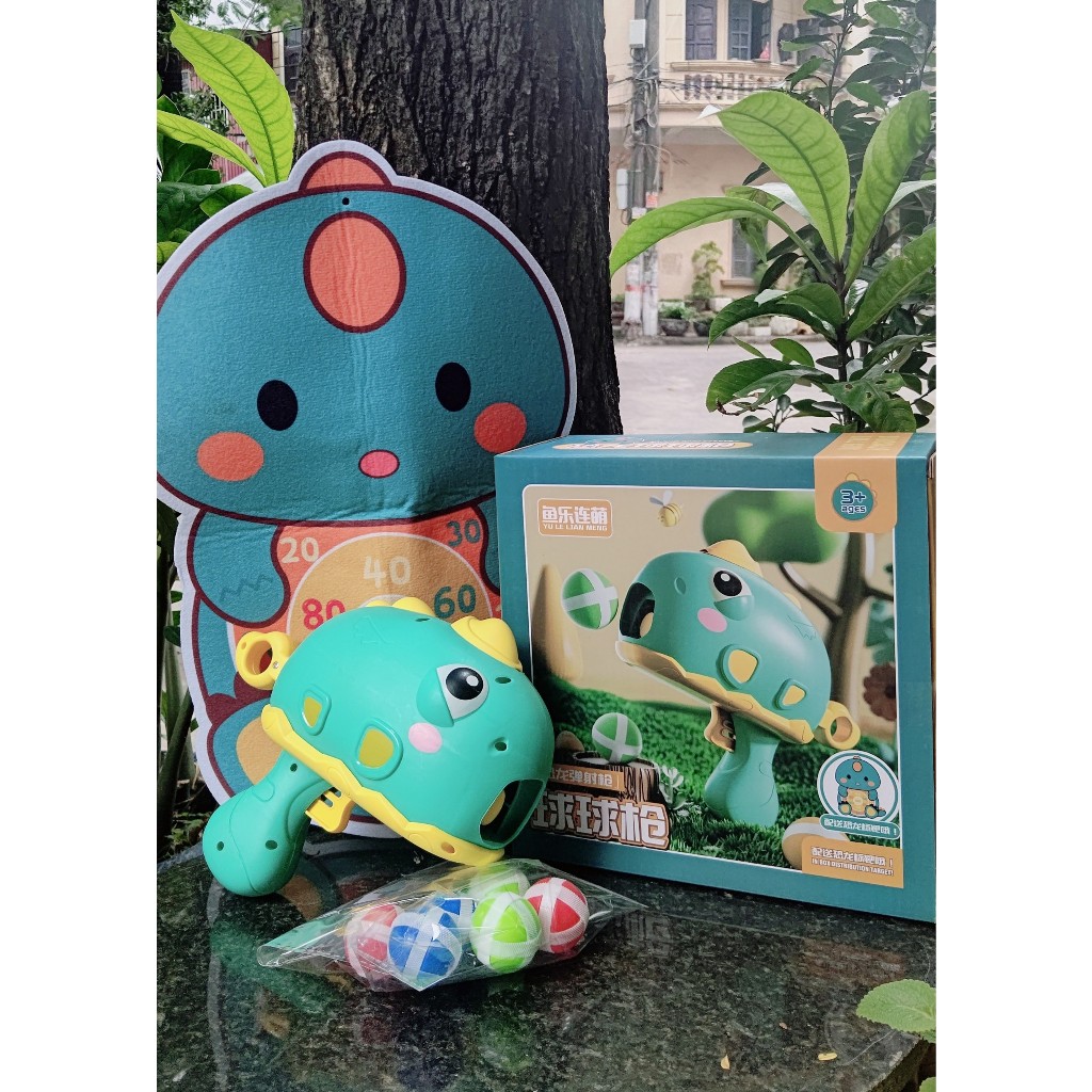 Đồ chơi bắn bóng khủng long tính điểm giải trí kèm bóng, bảng, khủng long bắn bóng dính, ném bóng dính