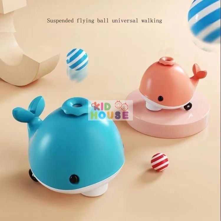 Đồ chơi cá voi thổi bóng di chuyển tránh chướng ngại vật, cá voi điện tử phát nhạc vui nhộn cho bé