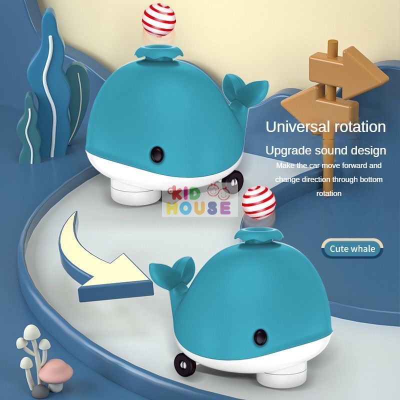 Đồ chơi cá voi thổi bóng di chuyển tránh chướng ngại vật, cá voi điện tử phát nhạc vui nhộn cho bé
