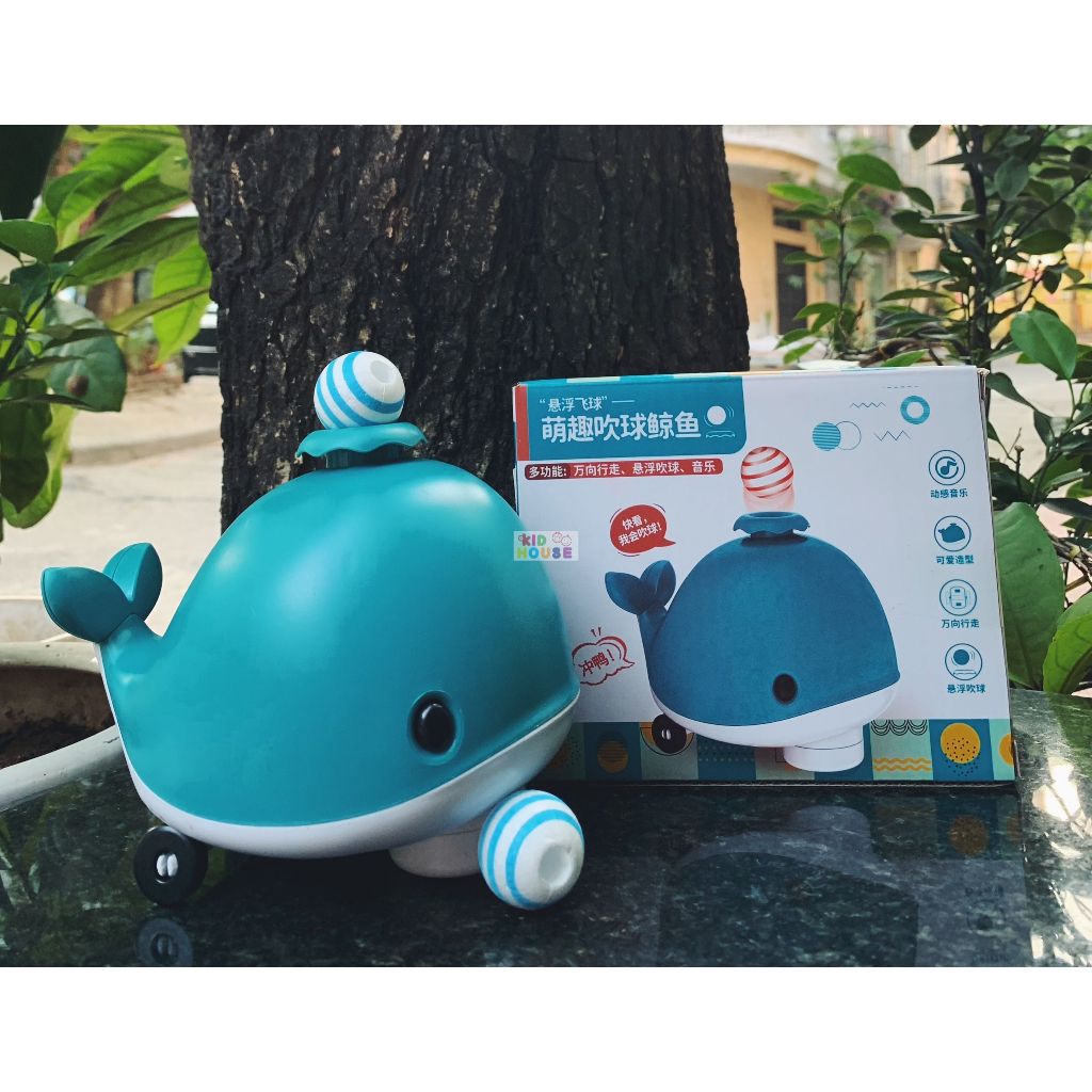 Đồ chơi cá voi thổi bóng di chuyển tránh chướng ngại vật, cá voi điện tử phát nhạc vui nhộn cho bé