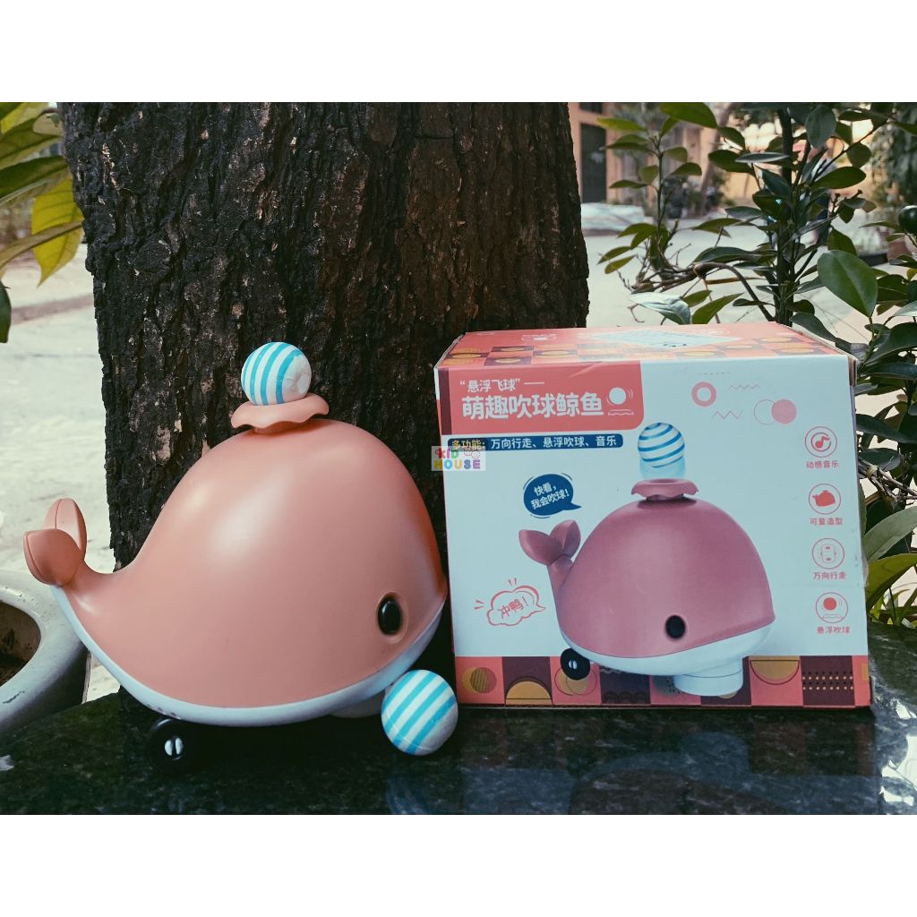 Đồ chơi cá voi thổi bóng di chuyển tránh chướng ngại vật, cá voi điện tử phát nhạc vui nhộn cho bé